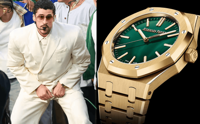 Bad Bunny makes a statement at the Super Bowl – with the new AP Royal Oak in yellow gold and malachite 