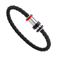 Montblanc Armband aus geflochtenem schwarzem Leder mit Edelstahlverschluss und schwarz roten Ringen